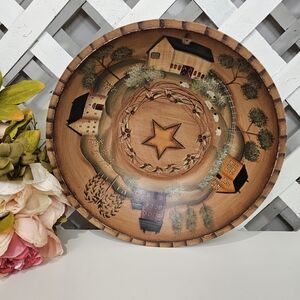 Hand Painted Farmhouse Style Wood Bowl